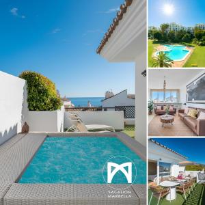 a collage of pictures of a villa with a swimming pool at VACATION MARBELLA I Terrazas de Banus, Romantic, Jacuzzi, Pet-Friendly, Cosy Duplex Penthouse, 2min walk to Marina in Marbella