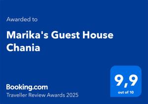 Certifikát, hodnocení, plakát nebo jiný dokument vystavený v ubytování Marika's Guest House Chania