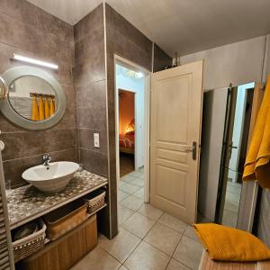 a bathroom with a sink and a mirror at L Atelier du zoo in Sablons +49 photos