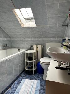 ein Badezimmer mit Waschbecken, Toilette und Badewanne in der Unterkunft Wohnung für Monteure & Handwerker in Neustadt am Kulm + 12 Fotos