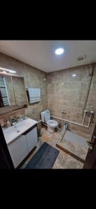 a bathroom with a sink and a toilet and a shower at Ribnjak Filopivic in Pleš
