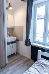 サン・テティエンヌにあるLa STÉPHANOISEのベッドルーム1室(ベッド1台、シンク、窓付)