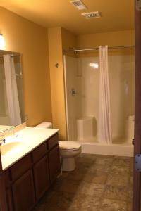 a bathroom with a toilet and a sink and a shower at 2 Bedroom Condo at Wild Eagle Lodge, #212 in Eagle River