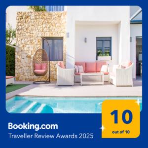 a advertisement for a villa with a swimming pool at Villa de lujo Rojales in Rojales