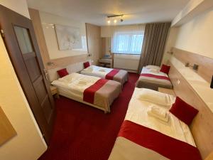 pokój hotelowy z 3 łóżkami w pokoju w obiekcie Pass Hotel w mieście Zebrzydowice