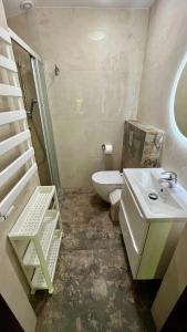 a bathroom with a sink and a toilet at Apartamenty PRIMA in Rewal
