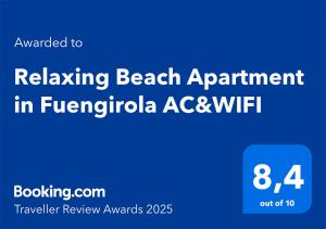 Certifikát, hodnocení, plakát nebo jiný dokument vystavený v ubytování Relaxing Beach Apartment in Fuengirola Parking