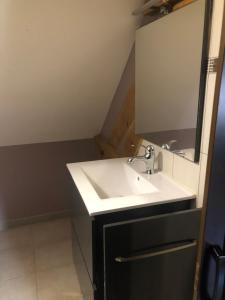 a bathroom with a sink and a mirror at Maison de campagne in Hamelet