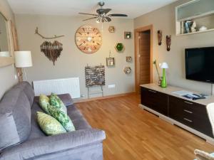 a living room with a couch and a flat screen tv at Sol de Poniente in Salamanca