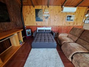 a living room with a couch and a tv at Habitación cocina y Quincho con Piscina temperada in Lenca