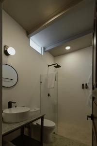 a bathroom with a sink and a toilet and a shower at Casa Meraki Mérida - Paseo de Montejo in Mérida +28 photos