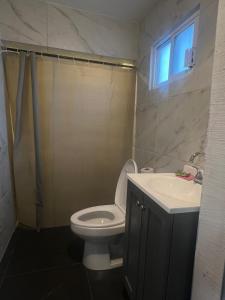 a bathroom with a toilet and a sink at Departamento Zona Hospital in Zamora de Hidalgo