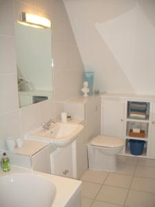 安斯蒂的住宿－Higher Melcombe Manor，白色的浴室设有水槽和卫生间。