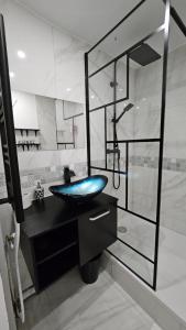 クレテイユにあるChambre City - SMART DEAL & 20 min Parisのバスルーム(青いシンク、シャワー付) +51枚の写真