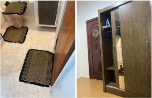 two pictures of a door and a hallway with a stair case at Apartamento Centro do Rio de janeiro in Rio de Janeiro +2 photos