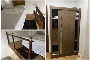 two pictures of a bedroom with a bed and a door at Apartamento Centro do Rio de janeiro in Rio de Janeiro