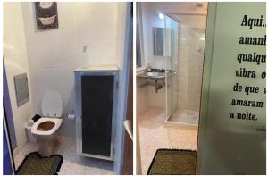 two pictures of a bathroom with a toilet and a shower at Apartamento Centro do Rio de janeiro in Rio de Janeiro