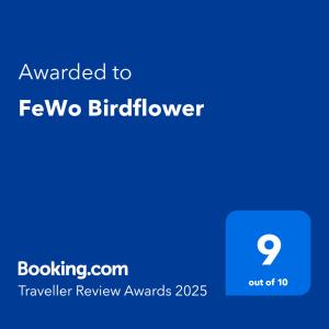 Certifikát, hodnocení, plakát nebo jiný dokument vystavený v ubytování FeWo Birdflower