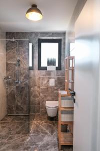 a bathroom with a toilet and a glass shower at Villa Felicia in Malinska