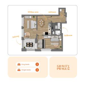 Půdorys ubytování Bright 2BR - 7th floor, Balcony, Free Parking by Gravity Prague + 37 fotografií