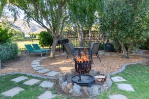a fire pit in a yard with chairs and trees at Klein Nektar Wine & Olive Estate in Montagu