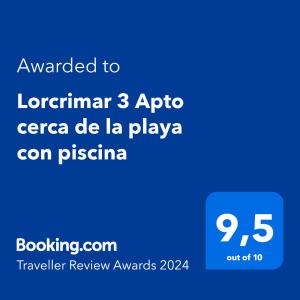 Certifikát, ocenenie alebo iný dokument vystavený v ubytovaní Lorcrimar 3 Apto cerca de la playa con piscina