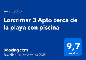 Certifikát, ocenenie alebo iný dokument vystavený v ubytovaní Lorcrimar 3 Apto cerca de la playa con piscina