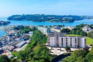 an aerial view of a large building next to a river at Modern townhouse in Mountwise in Plymouth