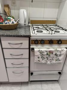 a kitchen with a stove with a towel on the oven at Cozy Studio in the heart of Recoleta in Buenos Aires