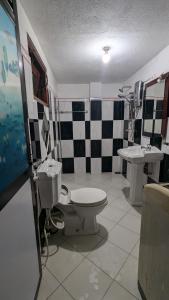 a bathroom with a toilet and a sink at Villa Dewdrops in Hikkaduwa