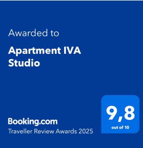 Certifikát, hodnocení, plakát nebo jiný dokument vystavený v ubytování Apartment IVA Studio