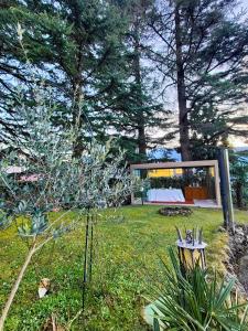 un jardín con una casa en el fondo en Villa Laura, en Lierna
