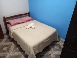 ein Bett mit zwei Handtüchern darauf in der Unterkunft Casa guarirobas in Alto Paraíso de Goiás