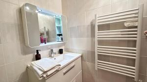 a bathroom with a sink and a mirror at Studio cosy Vue imprenable Aix Les Bains in Aix-les-Bains