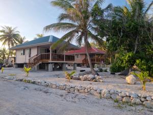 a house on the beach with a palm tree at Fare Tua - Meko et Kito in Fakarava