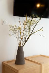 a vase with branches in it sitting on a table at Studio 5 mn from Arc de triomphe - Champs-Élysées in Paris