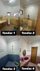 a collage of four pictures of a bathroom at Dnur Klang Homestay in Klang