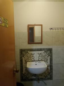 a bathroom with a sink and a mirror on the wall at Naramalan Inn in San Vicente