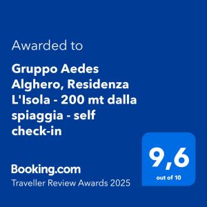 Gruppo Aedes Alghero, Residenza L'Isola - 200 mt dalla spiaggia tanúsítványa, márkajelzése vagy díja