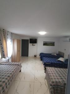 Măceşu de JosにあるPensiunea Melissaのベッド2台と薄型テレビ付きの部屋