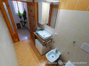 a bathroom with a sink and a toilet and a mirror at Manù Apartment in Vico Equense +71 photos