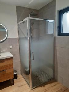 una doccia con una porta in vetro in un bagno di Le cottage , logement individuel de plain pied a Villeneuve d'Ascq Altre 16 foto