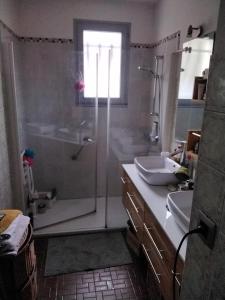 ルマンにあるLE MANS 24 heures auto moto Grand prix de Franceのシャワーと洗面台付きのバスルーム