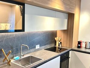 a kitchen with a sink and a counter top at 4FriendsBrasov K34 in Braşov +18 photos