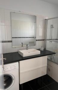 a bathroom with a sink and a washing machine at appartement bayonne in Bayonne
