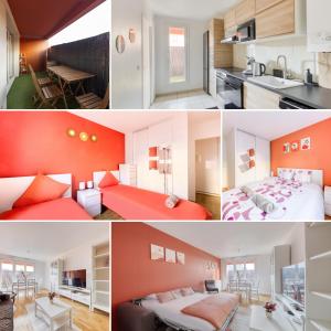 a collage of photos of a room at Terracotta Room - Proche Stade de France & CDG & Paris in Saint-Denis