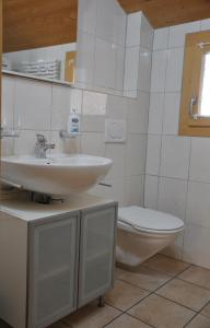 ein Badezimmer mit Waschbecken und Toilette in der Unterkunft Ferienwohnung Edelweiss, in Splügen + 9 Fotos