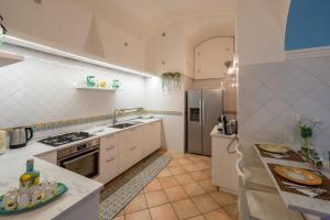 une cuisine avec une cuisinière et un réfrigérateur dans l'établissement Villa with pool and gardens with wonderful sea view, à Conca dei Marini