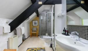 a bathroom with a sink and a toilet at Yr Hen Felin - The Old Mill B&B in Morfa Nefyn