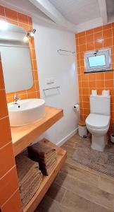 a bathroom with a sink and a toilet at Small Room - FLAMINGA'S PLACE in Lajes do Pico
